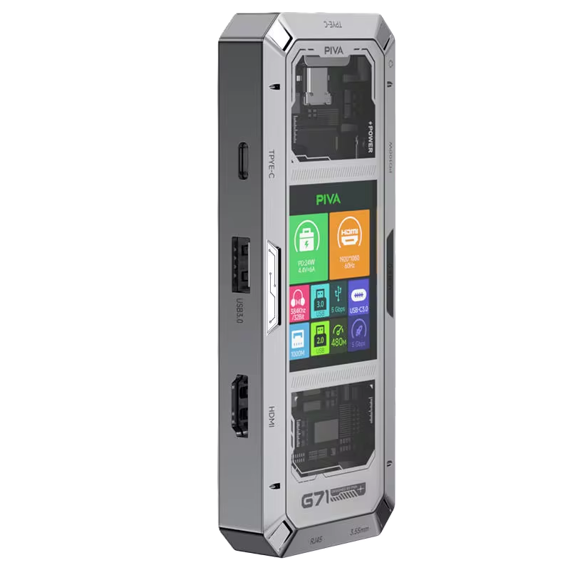 وصله ادابتر G71 من بيفا 7 منافذ بشاشه معلومات وكيبل قابل للتغيير PIVA G71 7 in 1