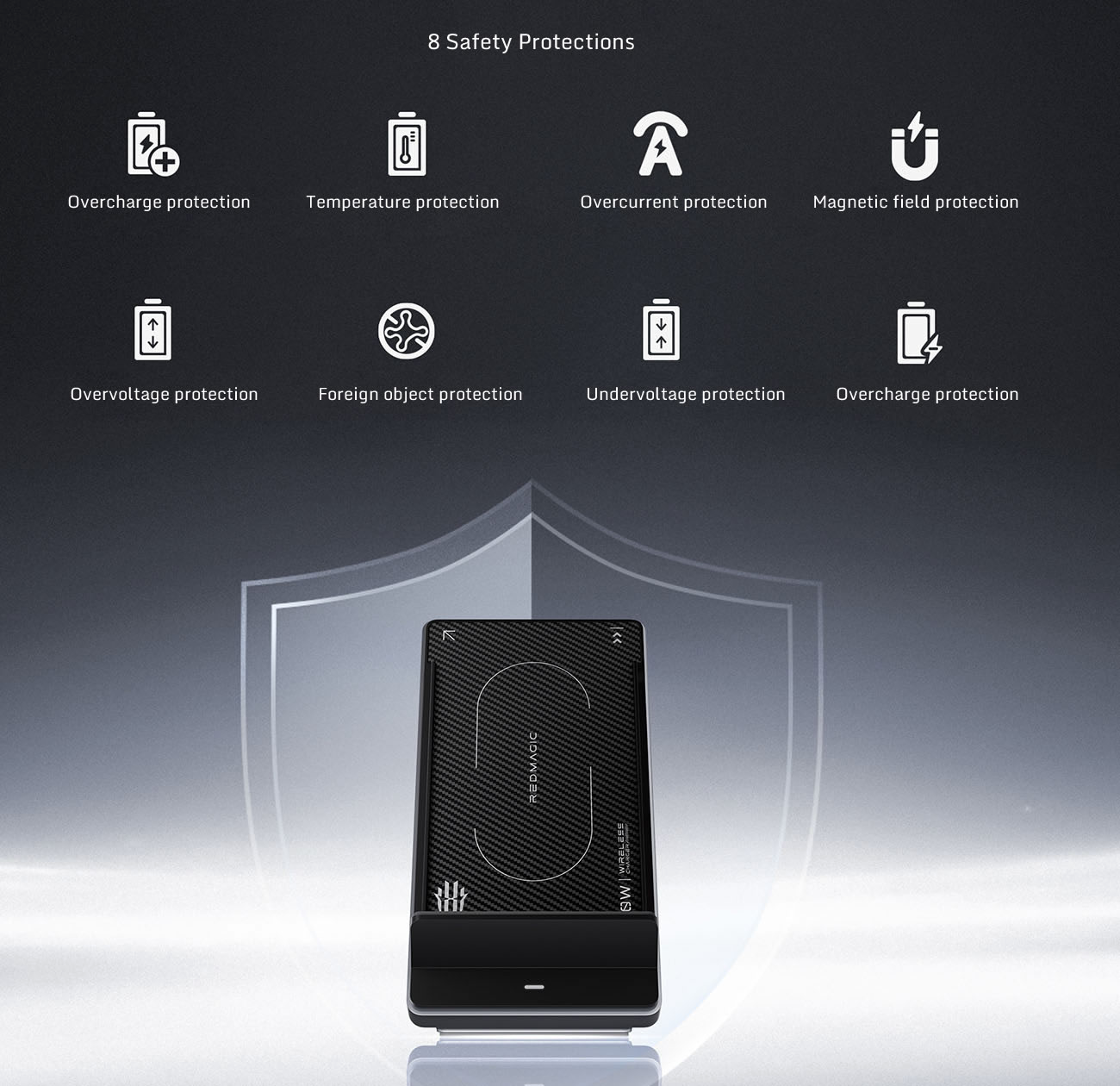 شحن لاسلكي واير لس  ريد ماجيك داو 80 واط مدمج بمروحة اندرويد وايفون