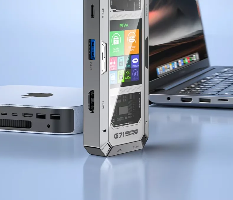 وصله ادابتر G71 من بيفا 7 منافذ بشاشه معلومات وكيبل قابل للتغيير PIVA G71 7 in 1 وصله ادابتر G71 من بيفا 7 منافذ بشاشه معلومات وكيبل قابل للتغيير PIVA G71 7 in 1