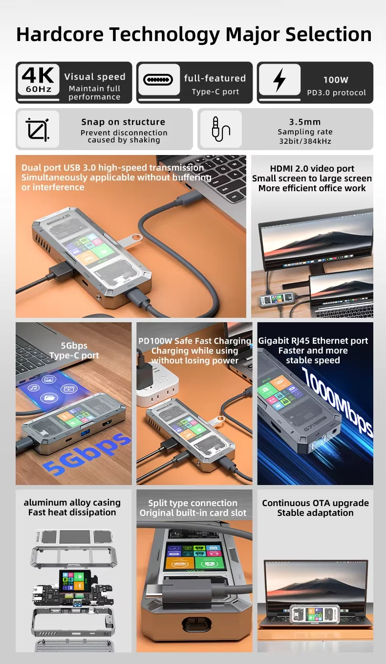 وصله ادابتر G71 من بيفا 7 منافذ بشاشه معلومات وكيبل قابل للتغيير PIVA G71 7 in 1 وصله ادابتر G71 من بيفا 7 منافذ بشاشه معلومات وكيبل قابل للتغيير PIVA G71 7 in 1